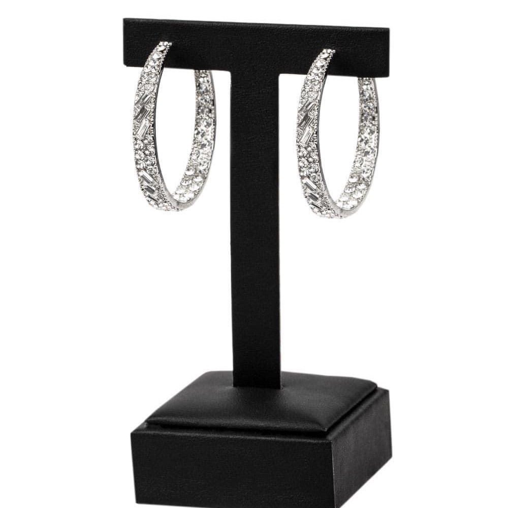 Hoop Silver rhinestone earrings.